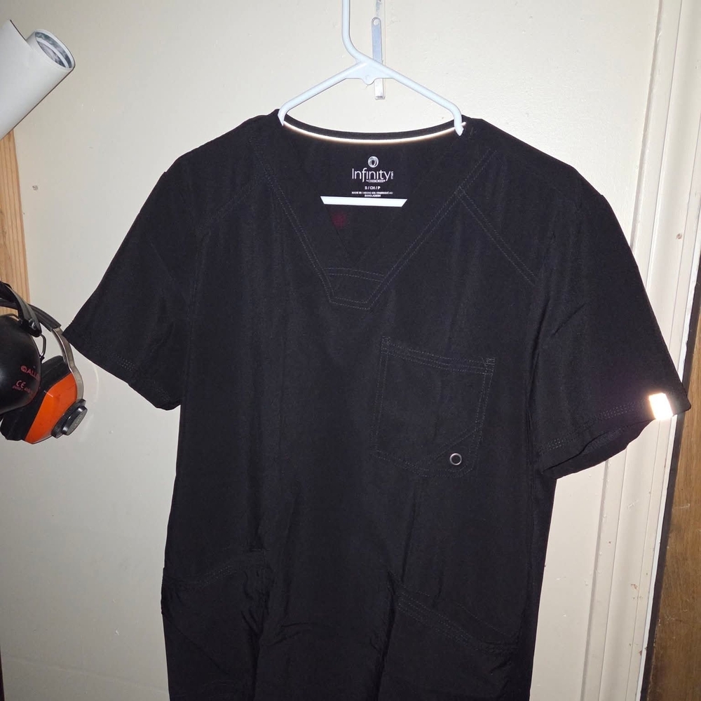2- Cherokee Black Short Sleeve V-Neck Scrub Tops